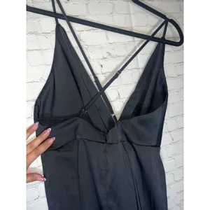 NWT‎ Nasty Gal Satin Twist Front Midi Dress Black V-Neck VZY0120 Woman's Size L thumbnail 4