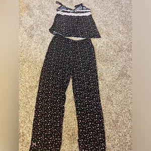 ❤️ Rene Rofe Black and Pink Pajama Sleepwear Set with pants and spaghetti top thumbnail 3