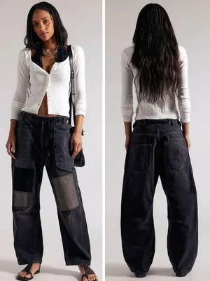 FREE PEOPLE Moxie Pull-On Barrel Jeans in Night Hawk Black Size 30 thumbnail 2