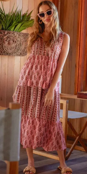 Tuckernuck Pink Camellia Salty Paloma Floral Caftan Maxi Dress Large thumbnail 1