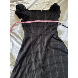 Antonio Melani Black Tonal Plaid Puff Sleeve Ruched Midi Dress Size 8 thumbnail 7