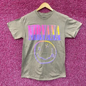 Nirvana Nevermind Dead Smiley Beige Sunset Smiley T-Shirt Medium thumbnail 1