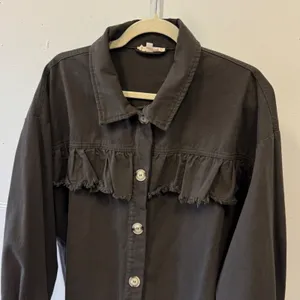 Ee:some Brown Ruffle Raw Hem Denim Jacket Women's Large Grunge Distressed Twill thumbnail 4