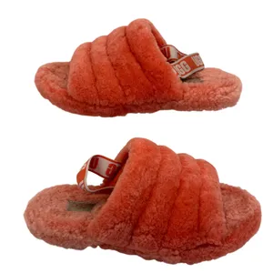 UGG Fluff Yeah Slide Sheepskin Slippers Coral Pink Orange Women 8‎ Y2K Spa Cozy thumbnail 6