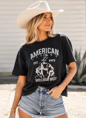 Wild Fable Womens American Legend Wild‎ West Graphic Tee Black S NWT thumbnail 1