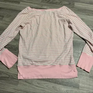 Victoria’s Secret light pink white silver striped Long Sleeve PJ Top; Medium thumbnail 7