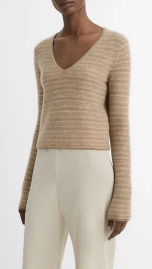 Vince Fair Isle V-neck cashmere sweater Tan Size XS thumbnail 1
