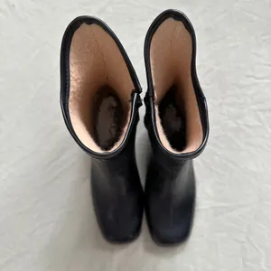 Vintage Black Square Toe Leather Heeled Boots Waterproof Sole Fleece Lined Sz 7 thumbnail 8