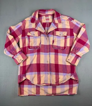 We The Free Pink Izzy Lavender/Pink Plaid Cargo Shirt/Shacket Size: Medium thumbnail 1