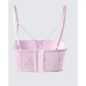 Fairycore Coquette Pink Green Floral Embroidered Corset Top Finesse Olivia M thumbnail 7