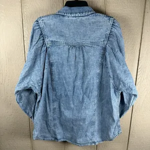 Anthropologie Pilcro Puff Long Sleeve Denim Button Up Front Shirt Womens Large thumbnail 5