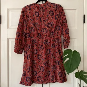 Madewell Size Large 100% Silk Assam Floral Babydoll Dress LaceUp Fall Rust Print thumbnail 11