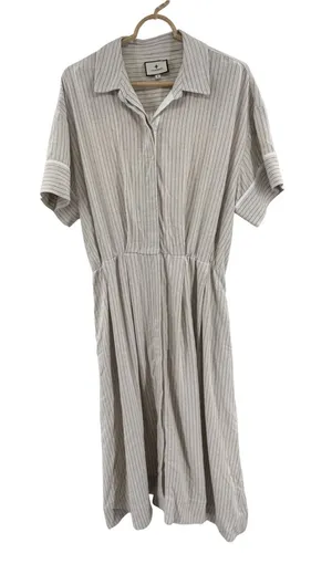 Tuckernuck Cream Black Striped Midi shirt dress linen blend classic neutral M thumbnail 1