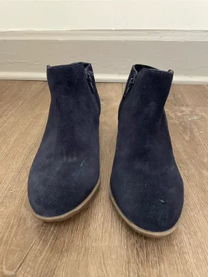 Diba Leather Suede Booties Size 7.5 Navy Blue Ankle Boots Side Zip Boho Western thumbnail 2