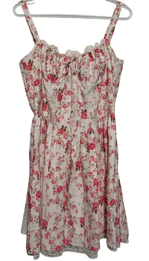 Women’s/Junior’s Floral White Pink‎ Green Corset Spaghetti Strap Dress Size L thumbnail 1