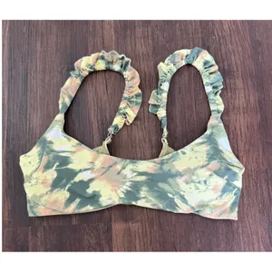 Aerie Women's‎ Olive Fun Printed Ruffle Scoop Bandeau Bikini Top Size Large NWT thumbnail 3