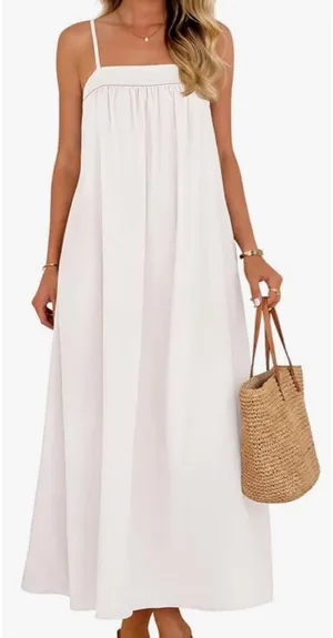 Amazon Women's Spring Summer Maxi Dress Spaghetti Strap Backless Linen Boho Sundress thumbnail 1