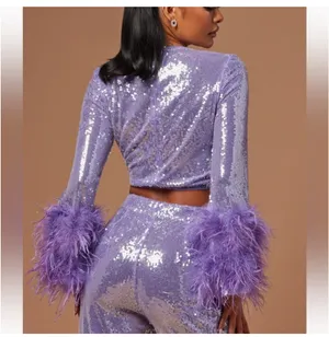 Lavender sequin feather sleeve set Purple Size XS thumbnail 4