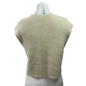 Zara Women's Beige Cream Eyelash Knit Cap Sleeve Crew Neck Sweater Top Size M thumbnail 3