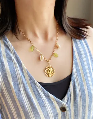 Handmade vintage cottage retro boho fairy style quality material mix gold stainless steel necklace🌞🌿 thumbnail 3