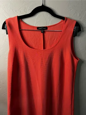 Slinky Brand Coral Orange Sleeveless Midi Dress Casual Resort Summer thumbnail 3