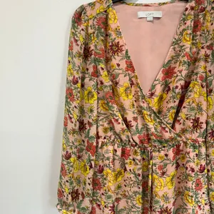 Loft Long Sleeve Floral Wrap Mini Dress Pink Fall Wedding Guest‎ XS thumbnail 4