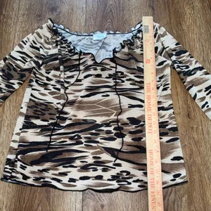 Y2K Jostar Brown Gold Animal Print Glitter V-Neck Bell‎ Sleeve Top USA Made M/L thumbnail 8