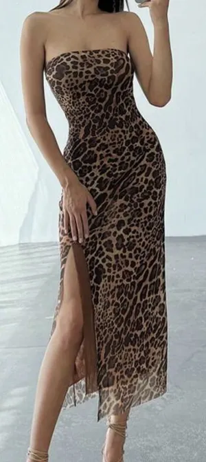 Leopard Print Midi Dress Multi Size XS thumbnail 1