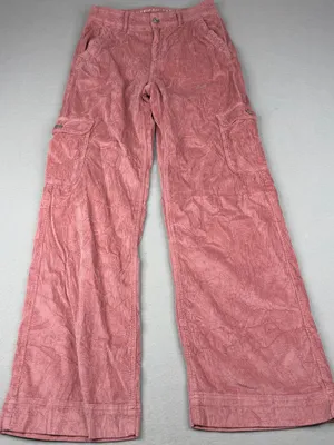 American Eagle Pink Corduroy Cargo Pants Womens 0 Super High Rise Baggy Wide Leg thumbnail 1