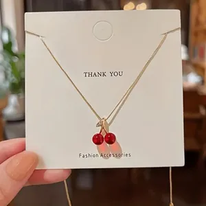 NEW red cherries gold necklace, cherry aesthetic cherry jewelry Stocking Stuffer thumbnail 5