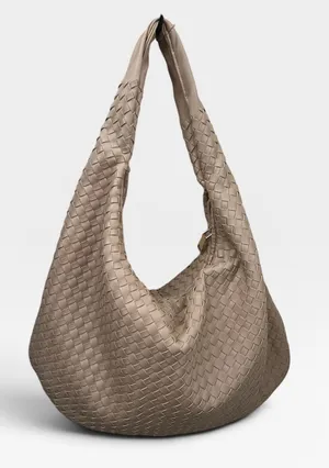 Urban Expression Woven Hobo Shoulder Bag Taupe Vegan Leather Slouchy Oversized thumbnail 1