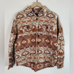 ROCK & ROLL Denim Southwestern Western Jacquard Shacket Shirt Jacket Medium $80 thumbnail 5