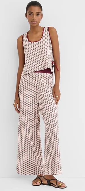 LOFT white and burgundy beachy top thumbnail 1