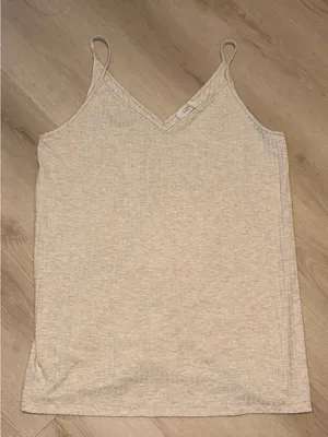LOFT Cream Ribbed V-Neck Camisole with Slim Fit thumbnail 1