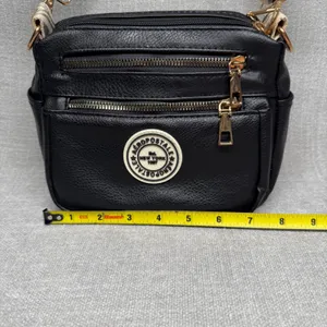 Aeropostale Crossbody Bag‎ Black Faux Leather Guitar Strap Messenger Purse Small thumbnail 4