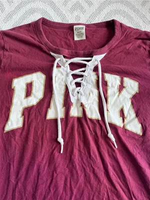 PINK VICTORIA’S SECRET Burgundy Graphic Short Sleeve Shirt Medium thumbnail 2