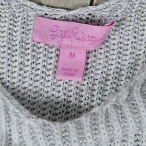 Lilly Pulitzer Silver Gilly Metallic Knit Dolman Sweater Top‎ Open Back 24423 M thumbnail 3