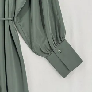 H&M Sage Green Belted Shirt Dress XL Long Sleeve Flowy Mini Tunic Quiet Luxury thumbnail 5