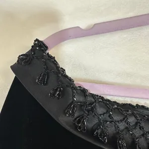 Vintage Black Velvet Off-Shoulder Small-Medium Cropped Top Beaded Glam‎ Gothic thumbnail 2