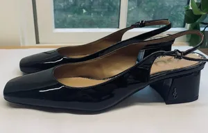 Sam Edelman Terra Slingback Block Heel Pumps Black Patent Square Toe 9.5 thumbnail 1