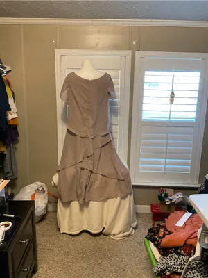 Layered Taupe Maxi Dress with Flutter Sleeves Brown Size 16 thumbnail 4