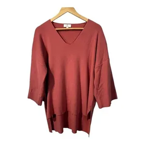 P Cill V-Neck Tunic Sweater Womens Large Rust‎ High-Low PT10463 Oversized Boho thumbnail 2