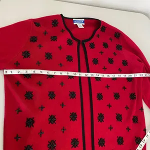 Vintage Pendleton Red Black Beaded Wool Blend Cardigan Holiday Sweater Small thumbnail 5