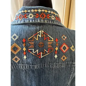 Vintage Embroidered Aztec Jean Vest Women's Medium Christopher & Banks Western thumbnail 3