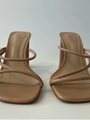 NWT SCHUTZ Chessie Tan Nude Leather Strappy Block Heel Sandals - Size: 10 thumbnail 2