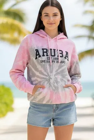 Women's Destinations Pink Gray Tie-Dye Aruba Hoodie L thumbnail 1