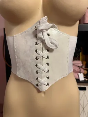 White Lace-Up Waist Cincher Belt - Women's Accessory thumbnail 1