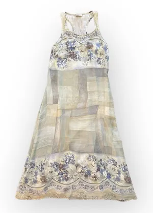 Bonnie Strauss Vintage Chiffon lined Blue Green Floral Maxi Sundress Size 8‎ thumbnail 1