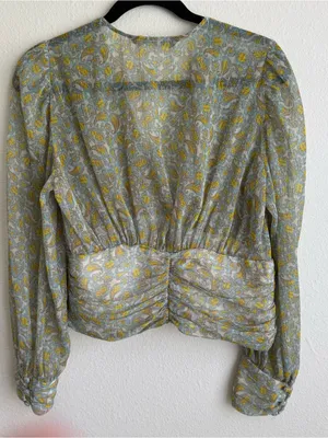 Zara Yellow & Blue Paisley Long Sleeve Top thumbnail 2