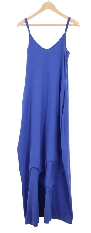 Royal Blue V-Neck Maxi Slip Dress Sleeveless Adjustable Straps Size S thumbnail 1